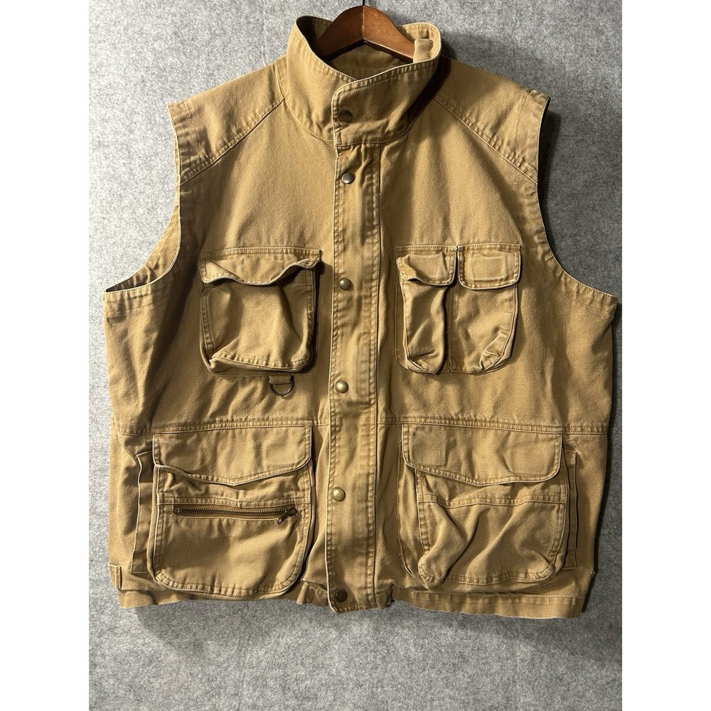 Vintage Mark's Fishing Hunting Vest XL Tan Canvas Multi Pocket Utility Korea 90s